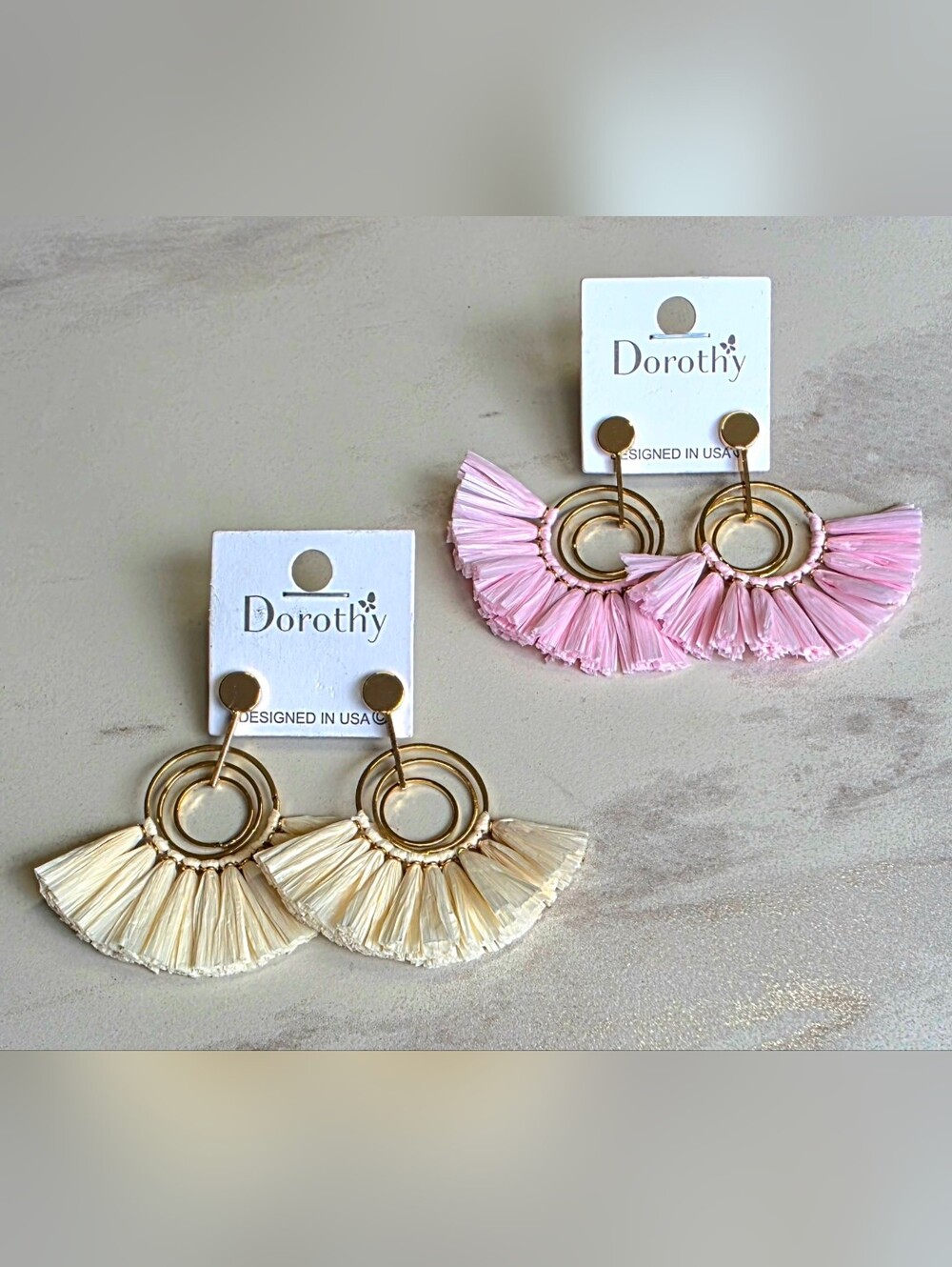 Dorothy Fan Tassel Earrings in Pink and Cream - Lightweight Statement Earrings
